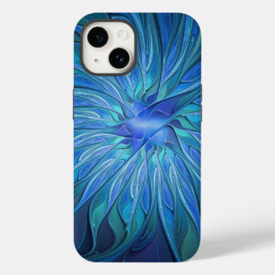Coque Pour iPhone 14 Imaginaire Fleur Bleue Motif, Art Fractal Abstrait