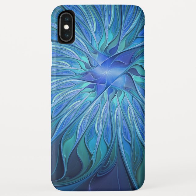 Coques Case-Mate iPhone Imaginaire Fleur Bleue Motif, Art Fractal Abstrait (Dos)