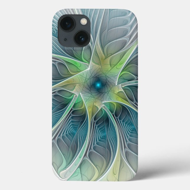 Coques Case-Mate iPhone Imaginaire fleuri Moderne Bleu Vert Fractal Fleur (Verso)