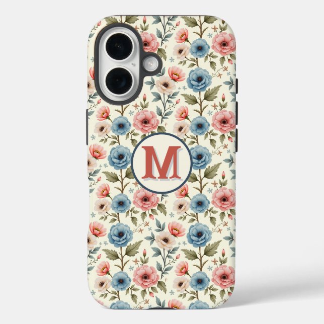 Coques Case-Mate iPhone Imaginaire floral de printemps bleu et rose (Verso)