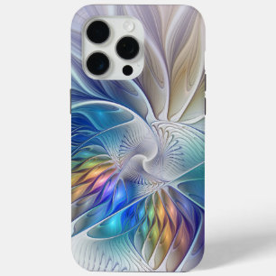 Coque iPhone 15 Pro Max Imaginaire Floral, Fleur Fractale Abstraite coloré
