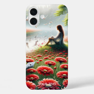 Coques iPhone 16 Plus Imaginaire mignonne fille Fleurs rouges