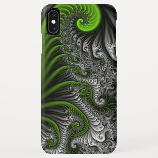 Coques Case-Mate iPhone Imaginaire Monde Vert Et Gris Art Fractal Abstrait (Dos)