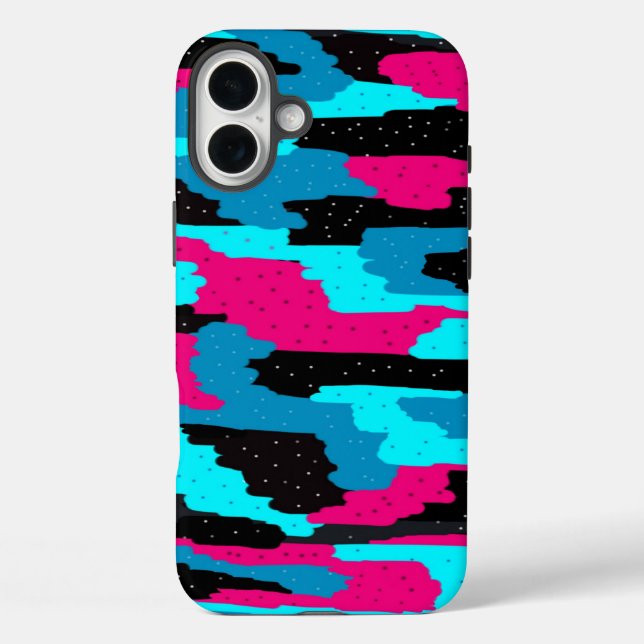Coques Case-Mate iPhone Impression d'art Abstrait rose, noir et bleu (Verso)