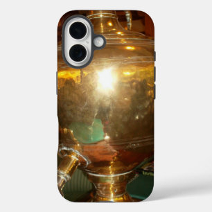 Coque Pour iPhone 16 Impression d'art de la théière dorée vintage