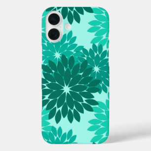 Coques iPhone 16 Plus Impression de kimono floral moderne, turquoise, sa