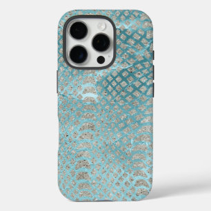 Coques iPhone 16 Pro Impression de serpent d'argent Aqua