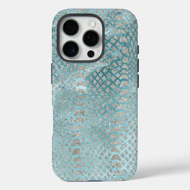 Coques Case-Mate iPhone Impression de serpent d'argent Aqua (Verso)
