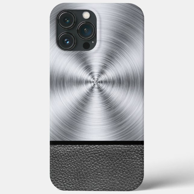 Coques Case-Mate iPhone Impression en cuir noir et acier (Verso)