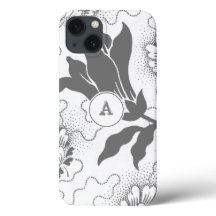 Impression florale Gris Blanc Simple Avec Monogram