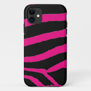 Coque iPhone 11 Impression fourrure zèbre rose et noir
