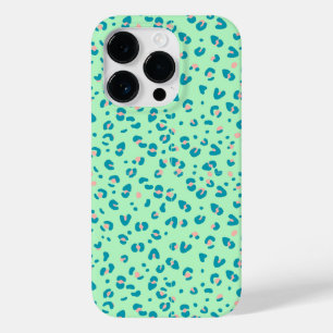 Coque Pour iPhone 14 Pro impression léopard guépard bleu et rose