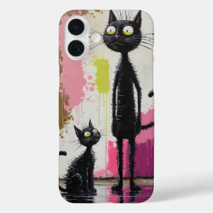 Coques iPhone 16 Plus Impression minimaliste Abstraite de chat noir