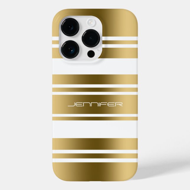 Coques Case-Mate iPhone Impression Motif Simple Gold Et White Stripes (Verso)