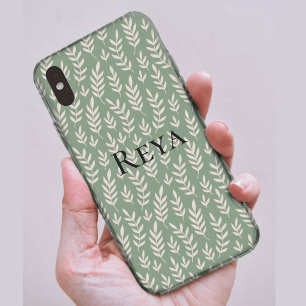 Coque Pour iPhone 16 Impression verte Cute Feuille avec nom