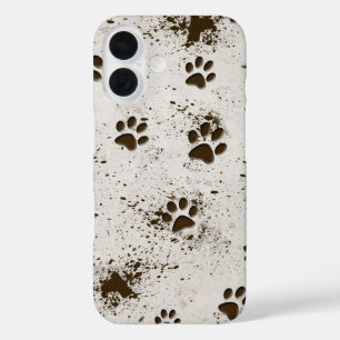 Coque Pour iPhone 16 Imprimantes de pattes de chien boueux