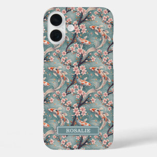 Coques iPhone 16 Plus Imprimé de carpe Koï Sakura japonaise monogrammé