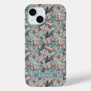 Coque Pour iPhone 15 Imprimé de poisson Koi Sakura japonais monogrammé