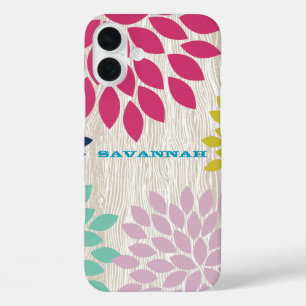 iPhone 16 Plus Case Imprimé Faux Motif en bois Chrysanthemum Floral