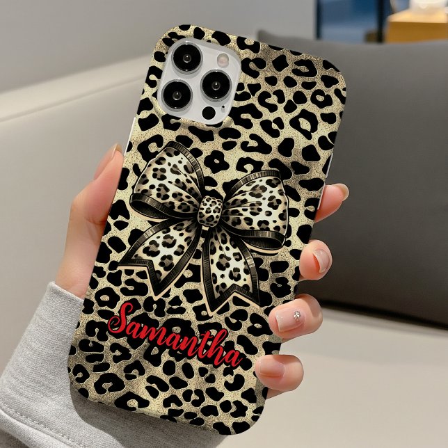 Coques Case-Mate iPhone imprimé guépard chic noeud coquette monogramme (Créateur téléchargé)