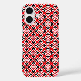 Coque Pour iPhone 16 imprimé kimono floral, rouge, noir et blanc