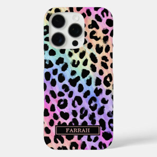 Coques iPhone 16 Pro Imprimé Léopard Arc-en-Ciel Pastel Monogrammé
