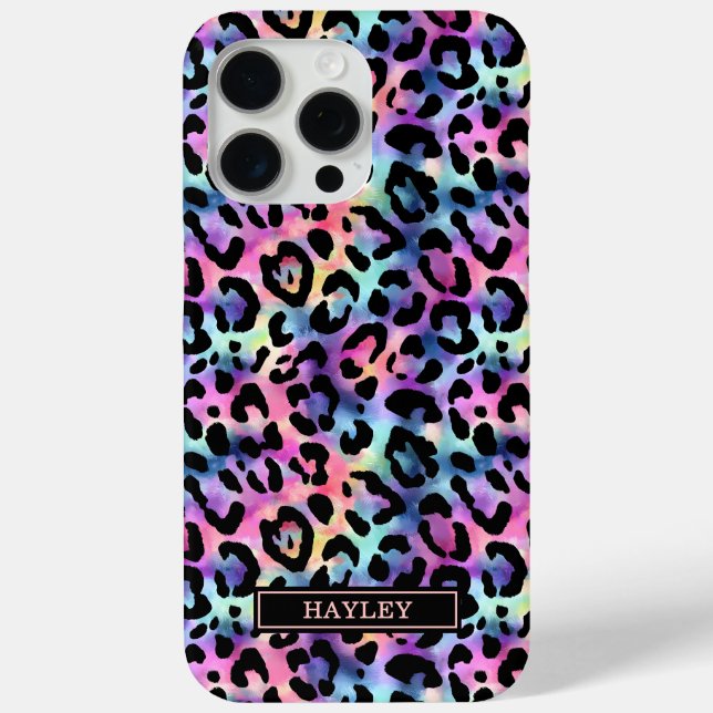 Coques Case-Mate iPhone Imprimé léopard iridescent monogrammé (Verso)