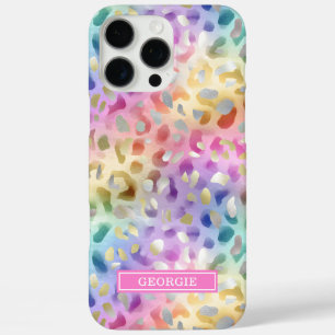Coques iPhone 16 Pro Max Imprimé léopard iridescent pastel monogrammé