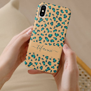 Case-Mate iPhone Case Imprimé Léopard Sarcelle Brun Nom Modifiable