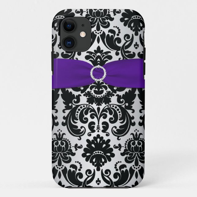 Coques Case-Mate iPhone IMPRIMÉ RIBBON noir violet argent Damask iPhone 5 (Dos)