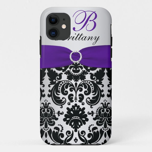 Coques Case-Mate iPhone IMPRIMÉ RIBBON noir violet argent Damask iPhone 5 (Dos)