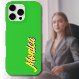 Coques iPhone 16 Pro Max Indigo 3D jaune Nom moderne Funny Lime Green