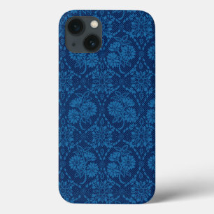 iPhone 13 Coque Indigo Blue Floral Faux Lace Motif