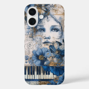 Coque Pour iPhone 16 Indigo Blue Vintage Art Collage