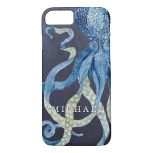 Coques Pour iPhone Indigo Ocean Octopus w Red Coral Watercolor Art