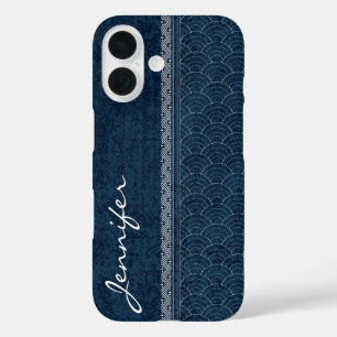 Coque Pour iPhone 16 Indigo Sashiko Motif Nom de la broderie japonaise