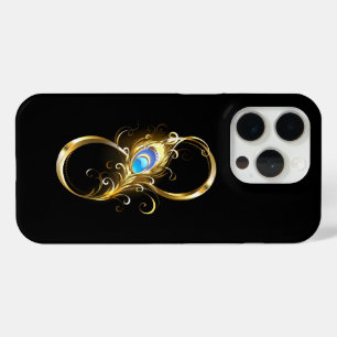 Coque iPhone 15 Pro Infinité avec plume de paon doré
