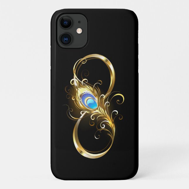 Coques Case-Mate iPhone Infinité avec plume de paon doré (Dos)