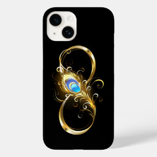 Coque Pour iPhone 14 Infinité avec plume de paon doré