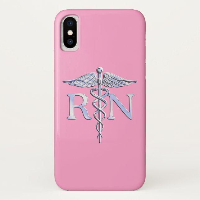 Coques Case-Mate iPhone Infirmière autorisée RN Caduceus sur Rose rose (Dos)