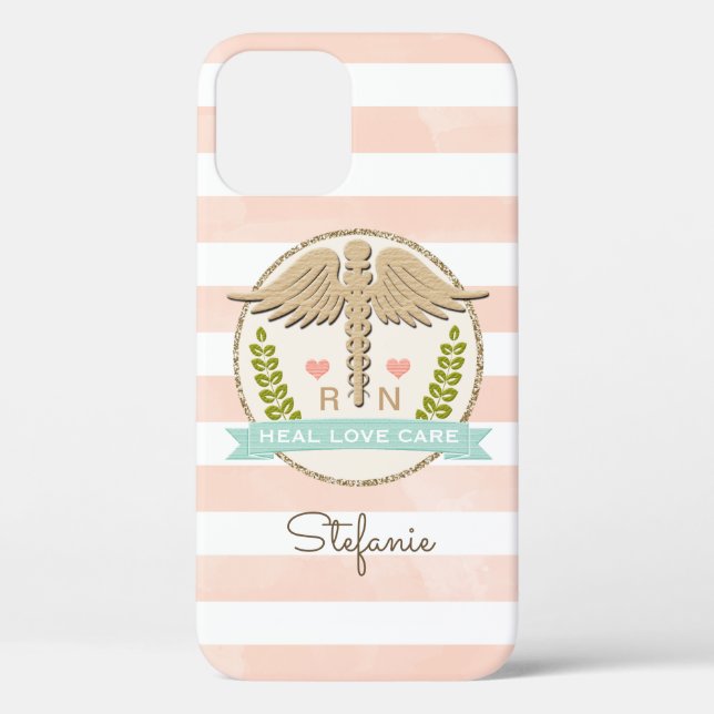 Coques Case-Mate iPhone Infirmière Coral et Aqua Caduceus (Verso)