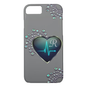 Case-Mate iPhone Case Infirmière EKG bijou coeur look médical gris bleu