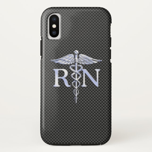 Coques Case-Mate iPhone Infirmière inscrite RN Caduceus Snakes Black Carbo (Dos)