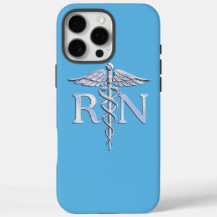 Coques iPhone 16 Pro Max Infirmière inscrite RN Caduceus sur Baby Blue