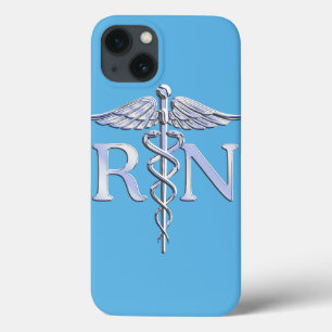 iPhone 13 Case Infirmière inscrite RN Caduceus sur Pastel Blue
