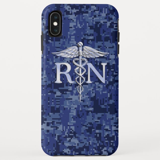 Coques Case-Mate iPhone Infirmière inscrite RN Silber Caduceus Navy Blue C (Dos)