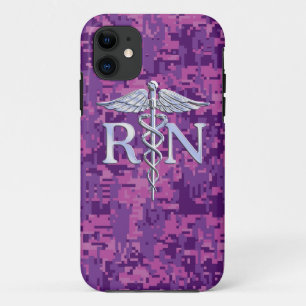 Coques Pour iPhone Infirmière inscrite RN Silver Caduceus Fuchsia Cam