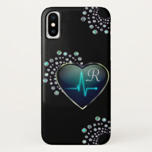 Case-Mate iPhone Case Infirmière ligne EKG coeur et bijou noir bleu arge