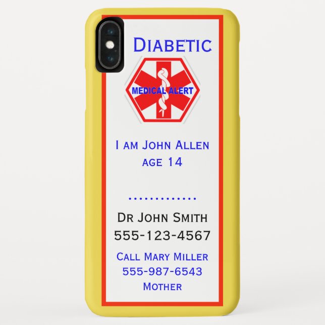 Coques Case-Mate iPhone Informations d'alerte diabétique d'urgence Médical (Dos)