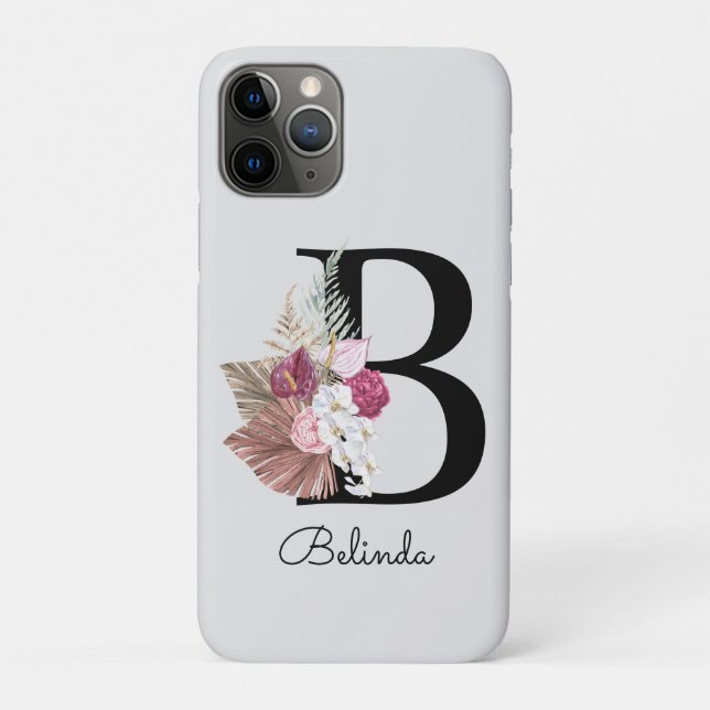 Coques Case-Mate iPhone Initiale B Moderne Boho rose Fille Floral (Dos)